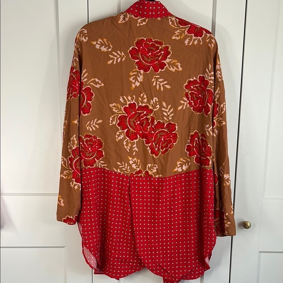 Free People Floral Red and Tan Kimono Cardigan | S - Picture 3 of 4